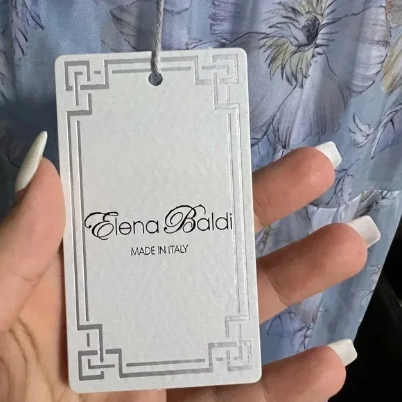 NWT ELENA BALDI Blue Silk Blend Floral Tiered Maxi Dress - Picture 10 of 14